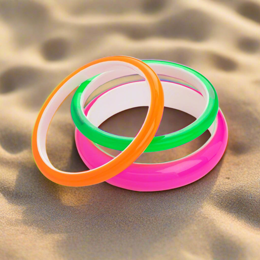 3 Neon Bangles Neon Pink, Orange, Yellow and Green
