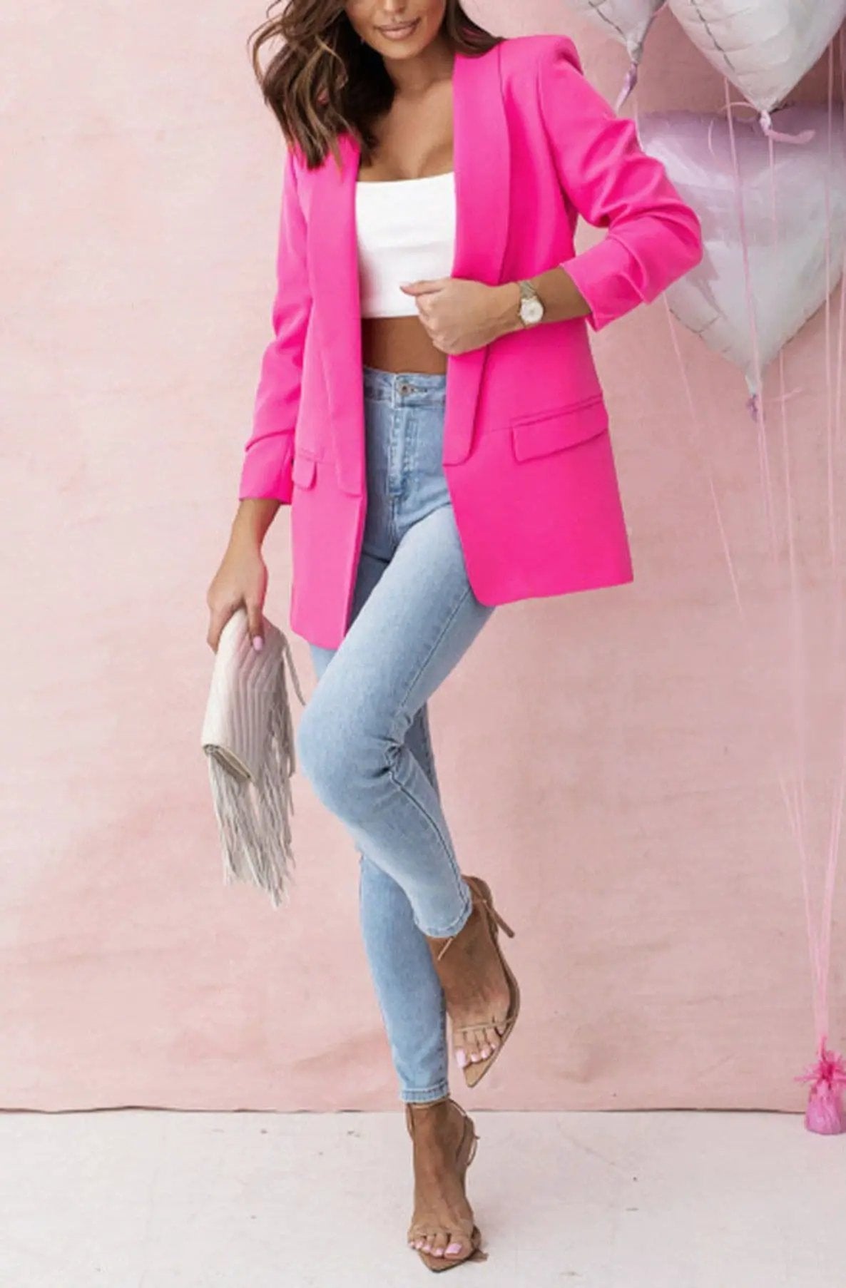 Always Sassy Oversize Carerra Blazer Jacket- Hot Pink by Clarissas Boutique London
