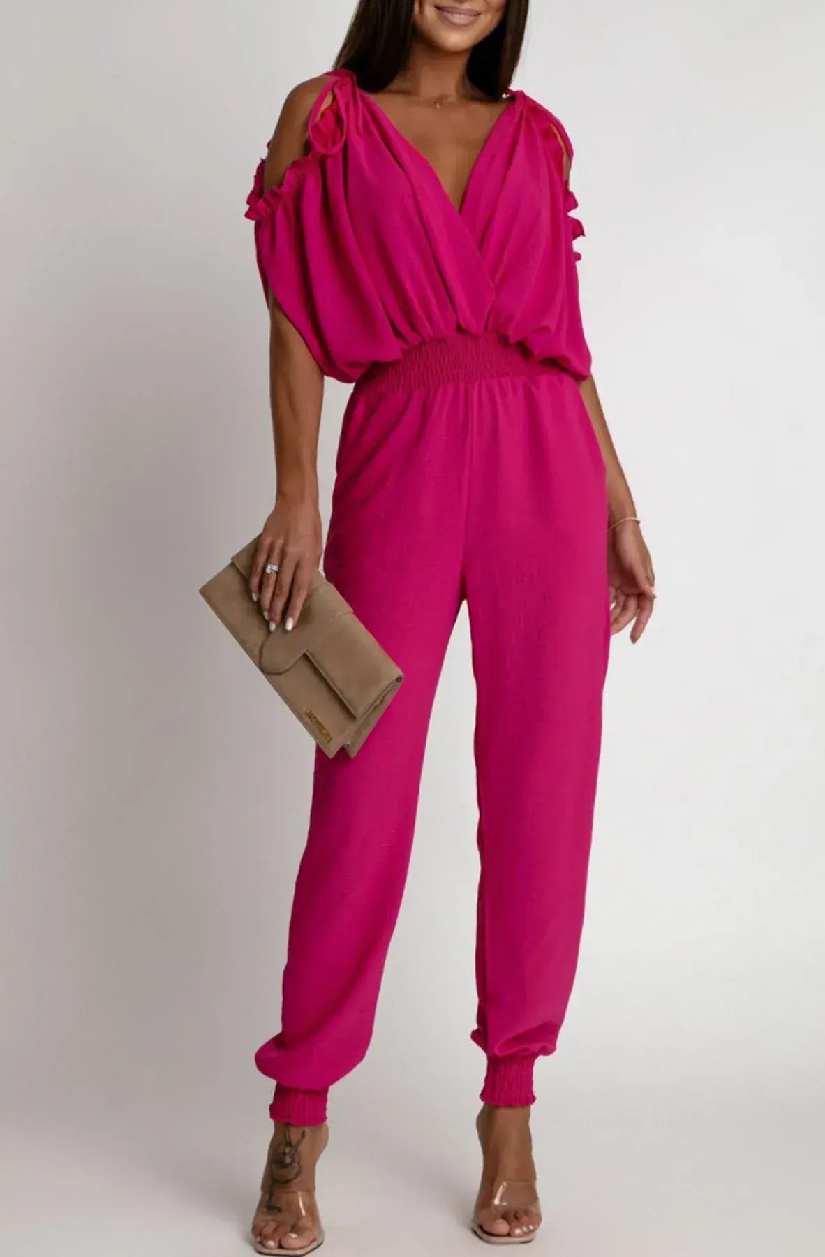 Azeila Cold Shoulder Jumpsuit -Hot Pink