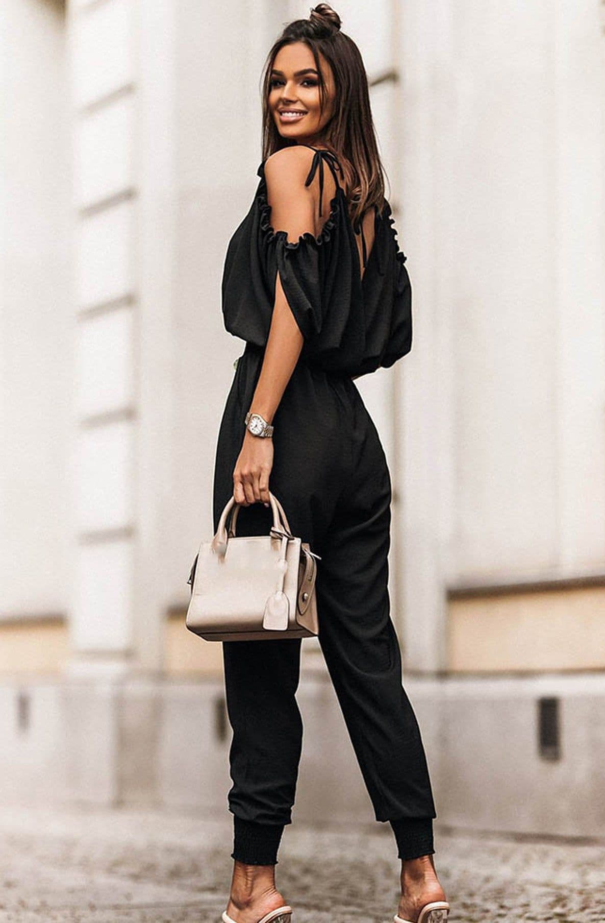 Azeila Cold Shoulder Jumpsuit -Hot Pink