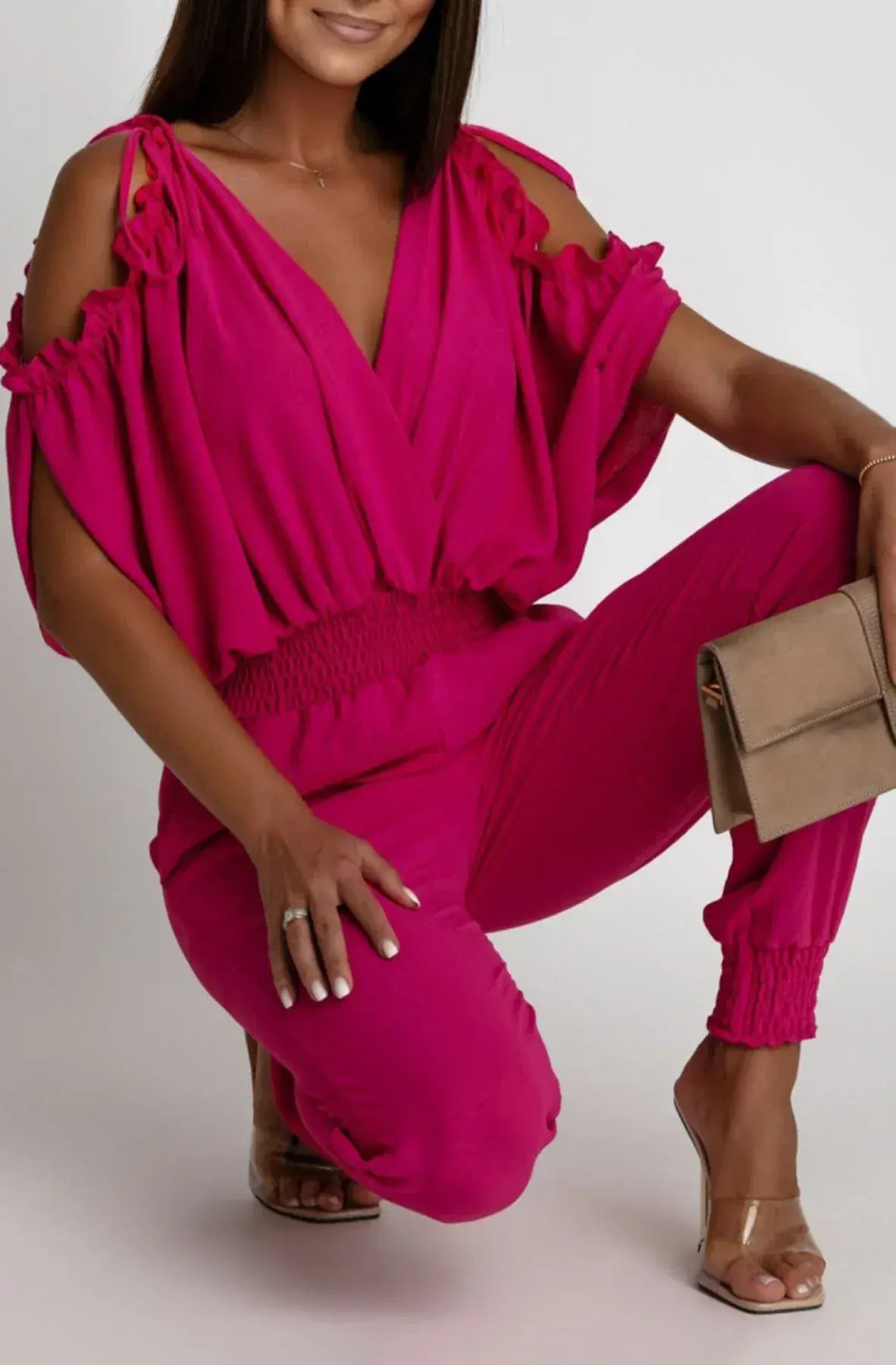 Azeila Cold Shoulder Jumpsuit -Hot Pink