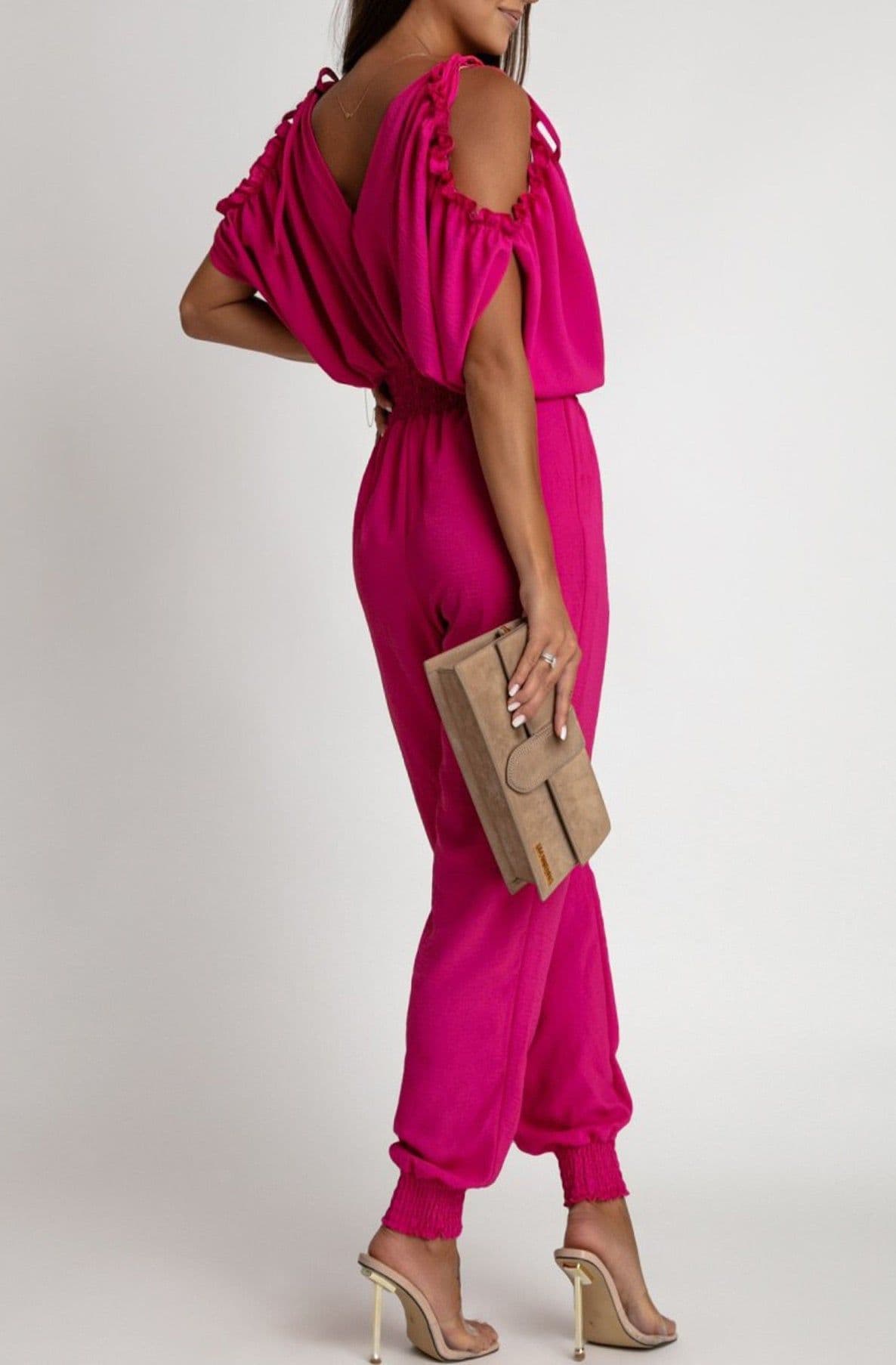 Azeila Cold Shoulder Jumpsuit -Hot Pink