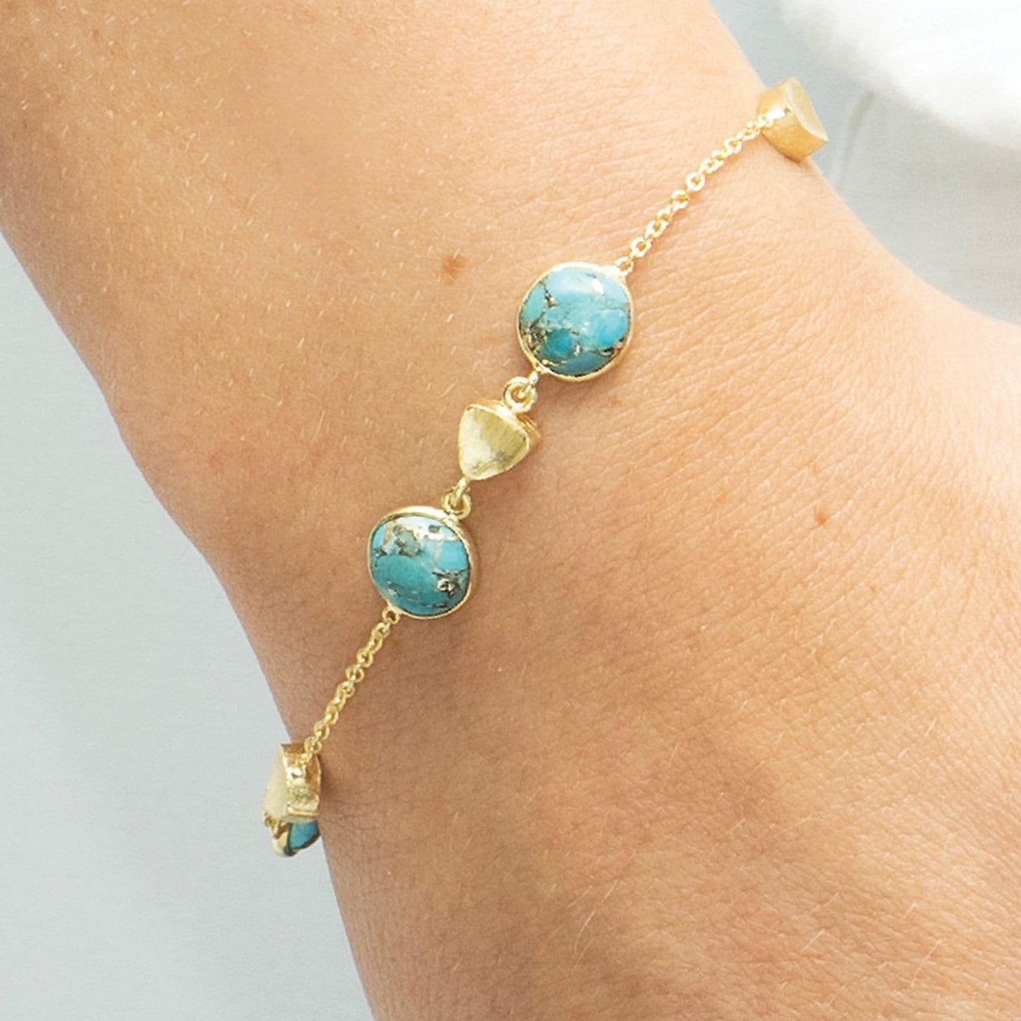 Azores Copper Turquoise Nugget And Chain Bracelet