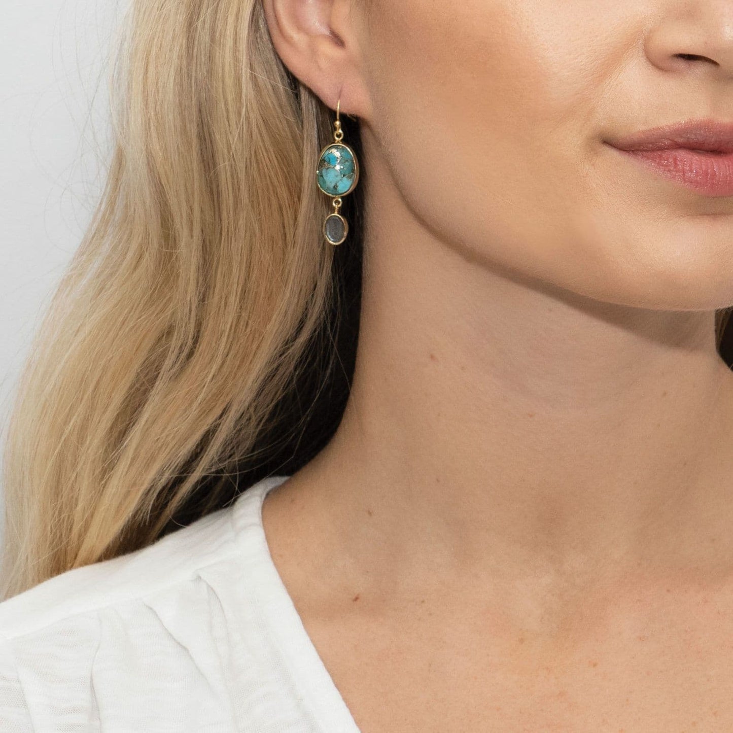 Bazaar Multi Gemstone Double Drop Earrings