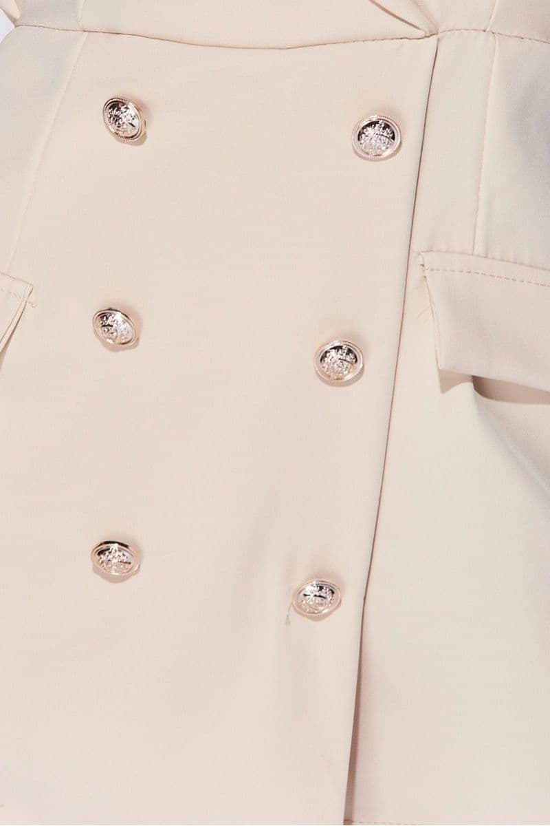 Beige Sleeveless Military Button Blazer Playsuit