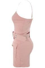 Belted Front Pocket Skort Playsuit - Ivory