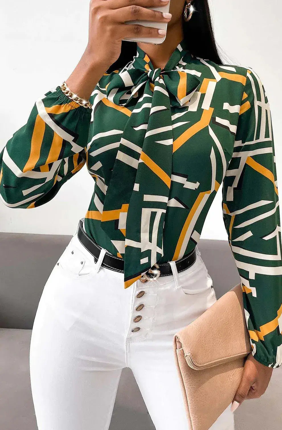 Bexlie Plus Size Abstract Print Pussybow Shirt Top