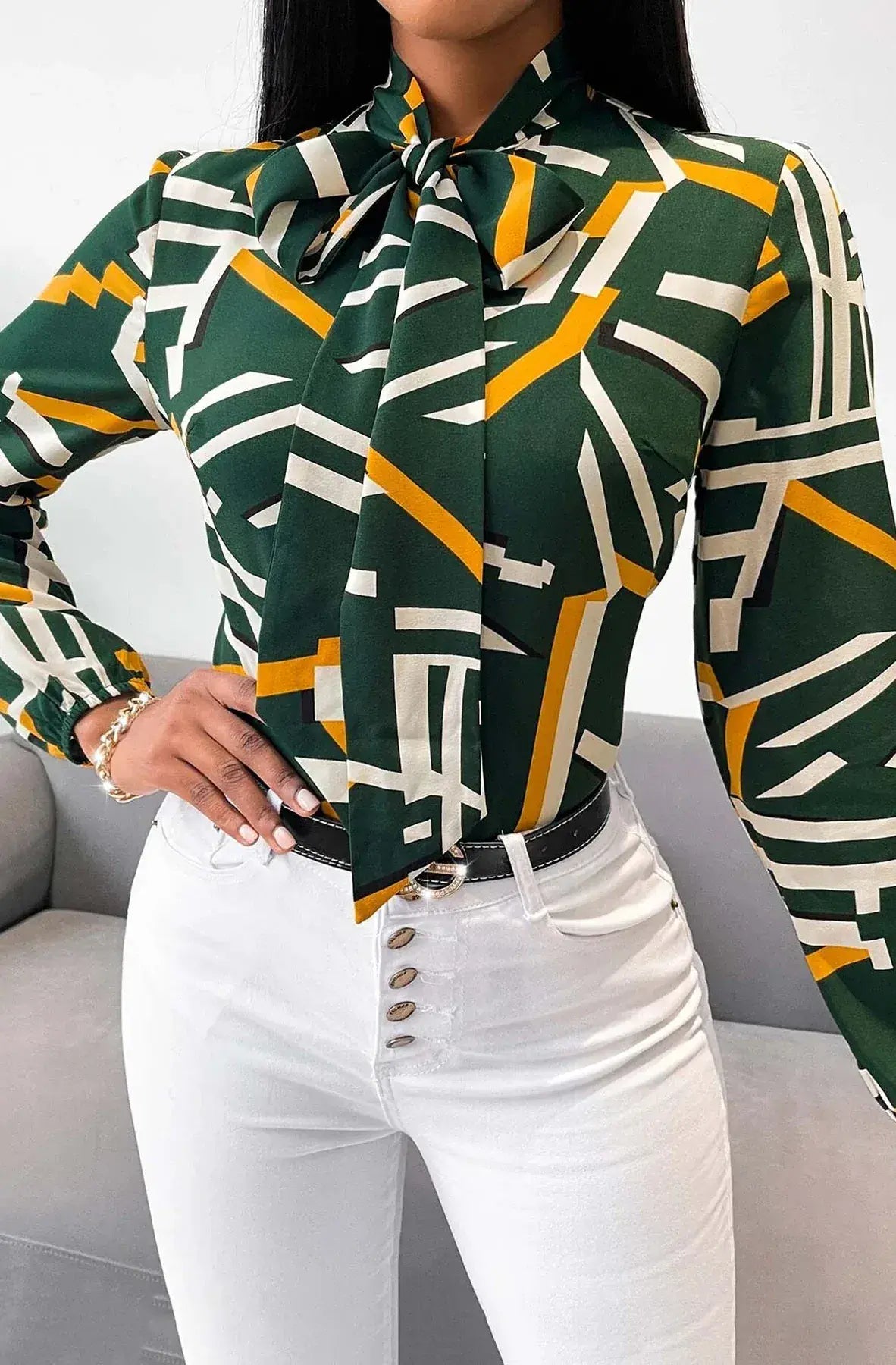 Bexlie Plus Size Abstract Print Pussybow Shirt Top
