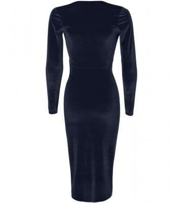Black Plunge Ruched Long Sleve Mimi Dress