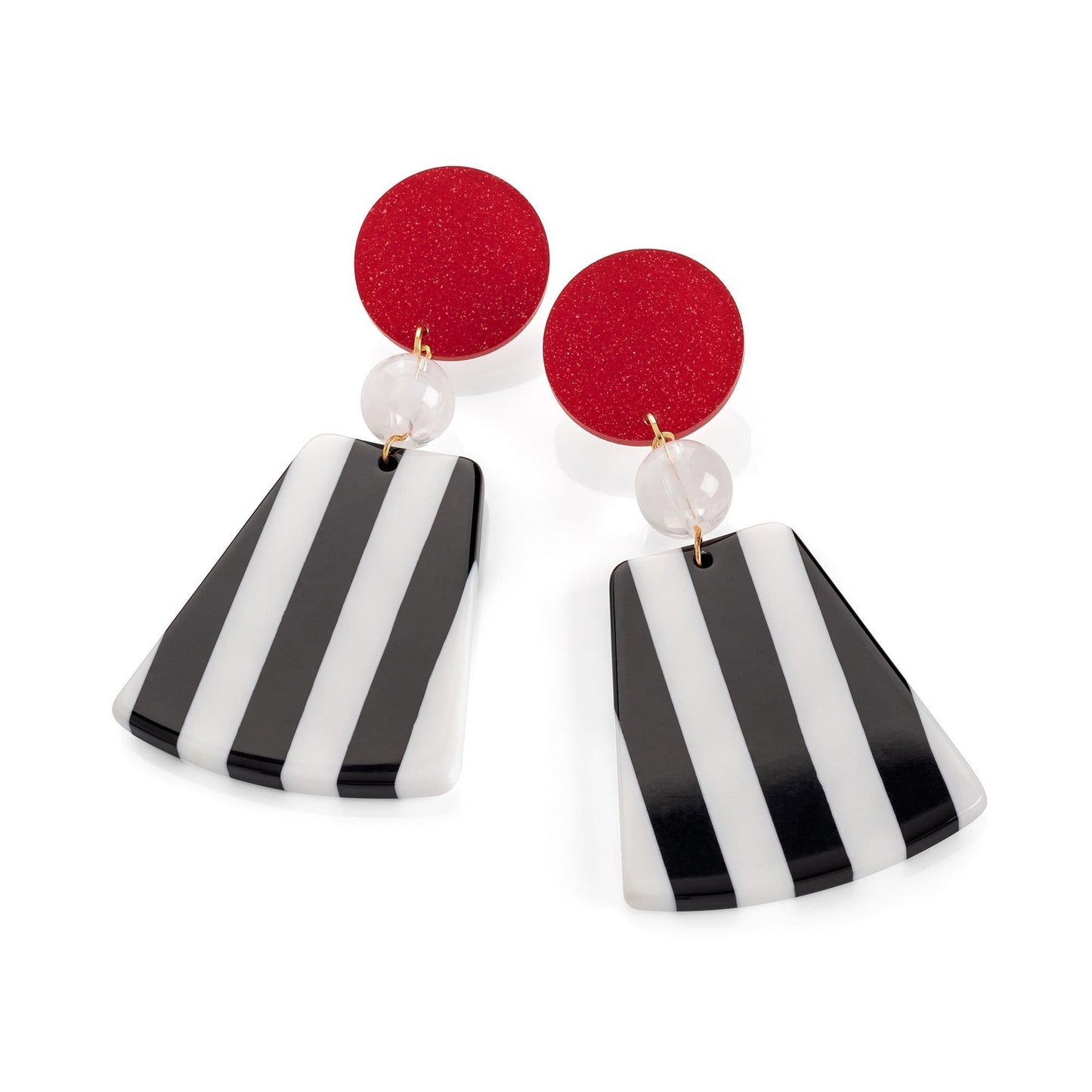 Black, white and red stripe design drop earring. ER32369