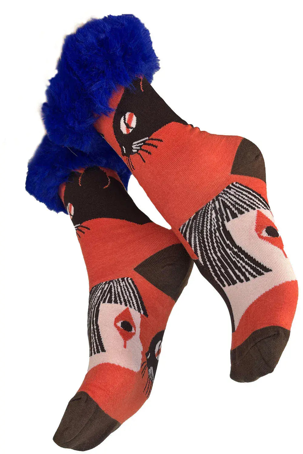 Blue - Faux Fur Trim Silk blend Socks