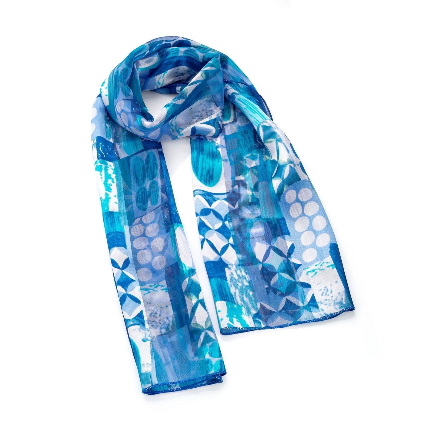 Blue tone print satin stripe design scarf. SC32342 by Clarissas Boutique
