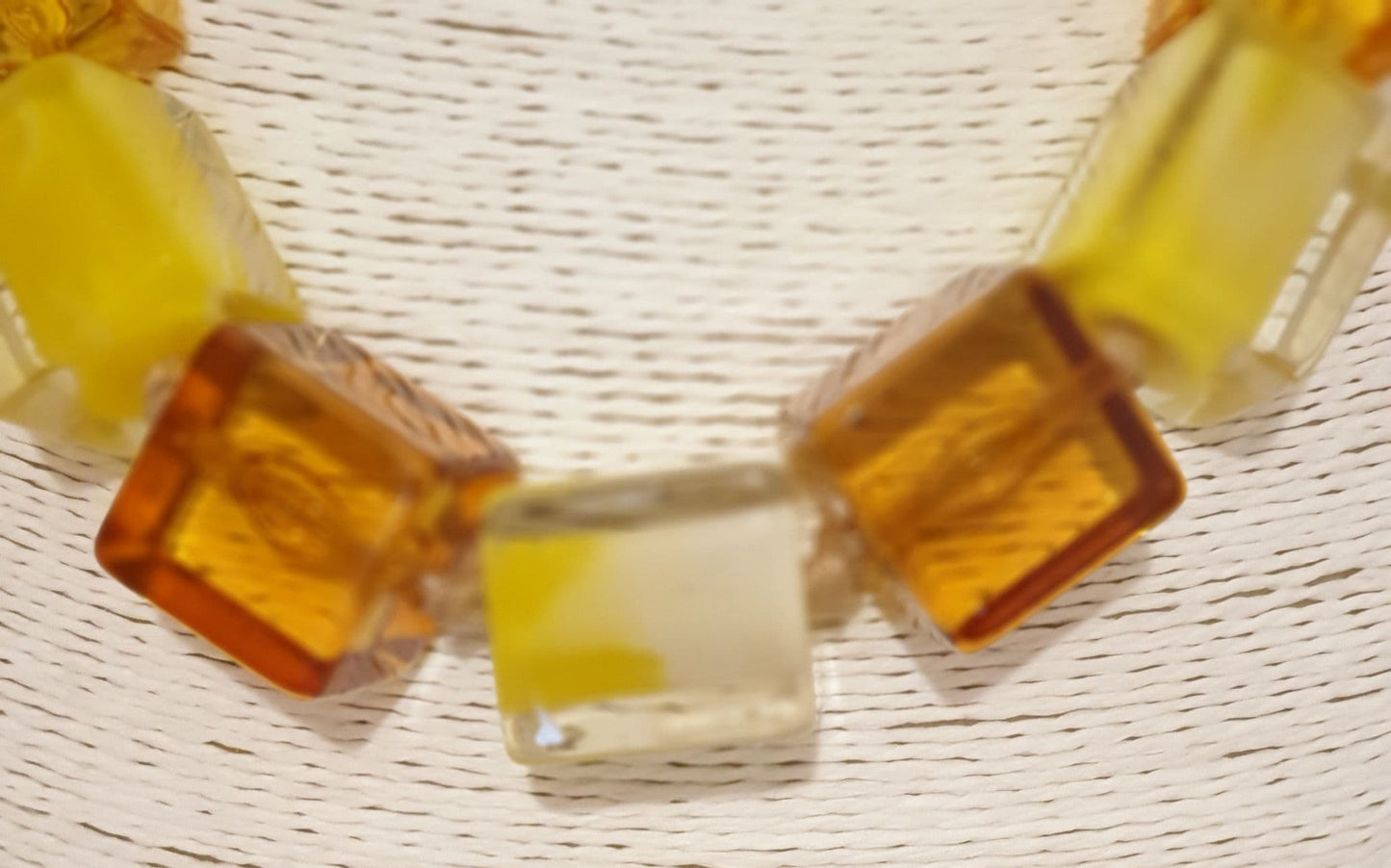 Carmel, Yellow, Clear Crystal Acrylic And Silver Necklace