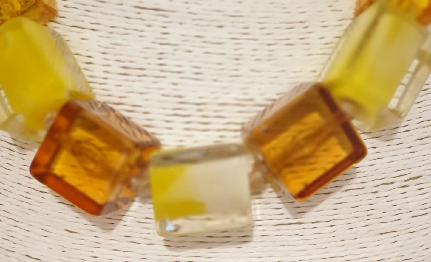 Carmel, Yellow, Clear Crystal Acrylic And Silver Necklace