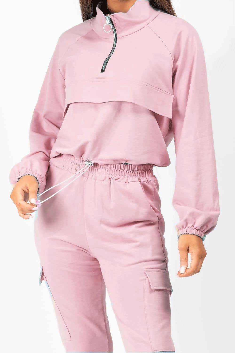 Causal Cutie Dusty Pink Front Pocket Half Zip Lounge Set