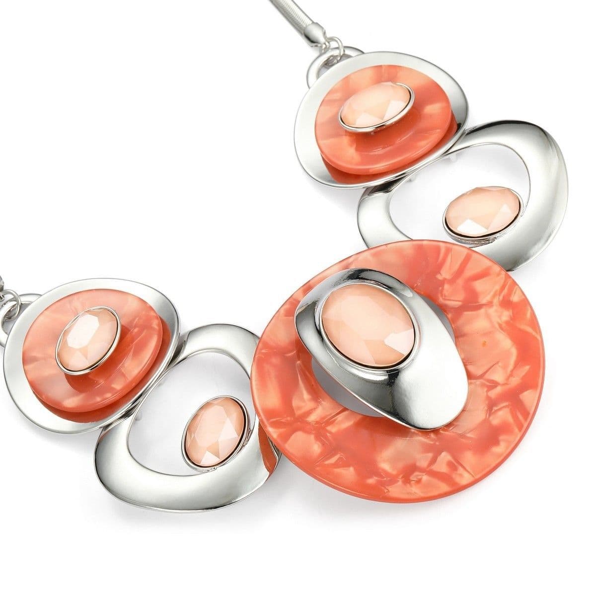 Cinque Circles Necklace Set - Silver/Orange