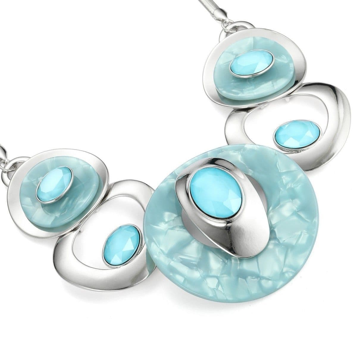 Cinque Circles Necklace Set - Silver/Pastel Blue