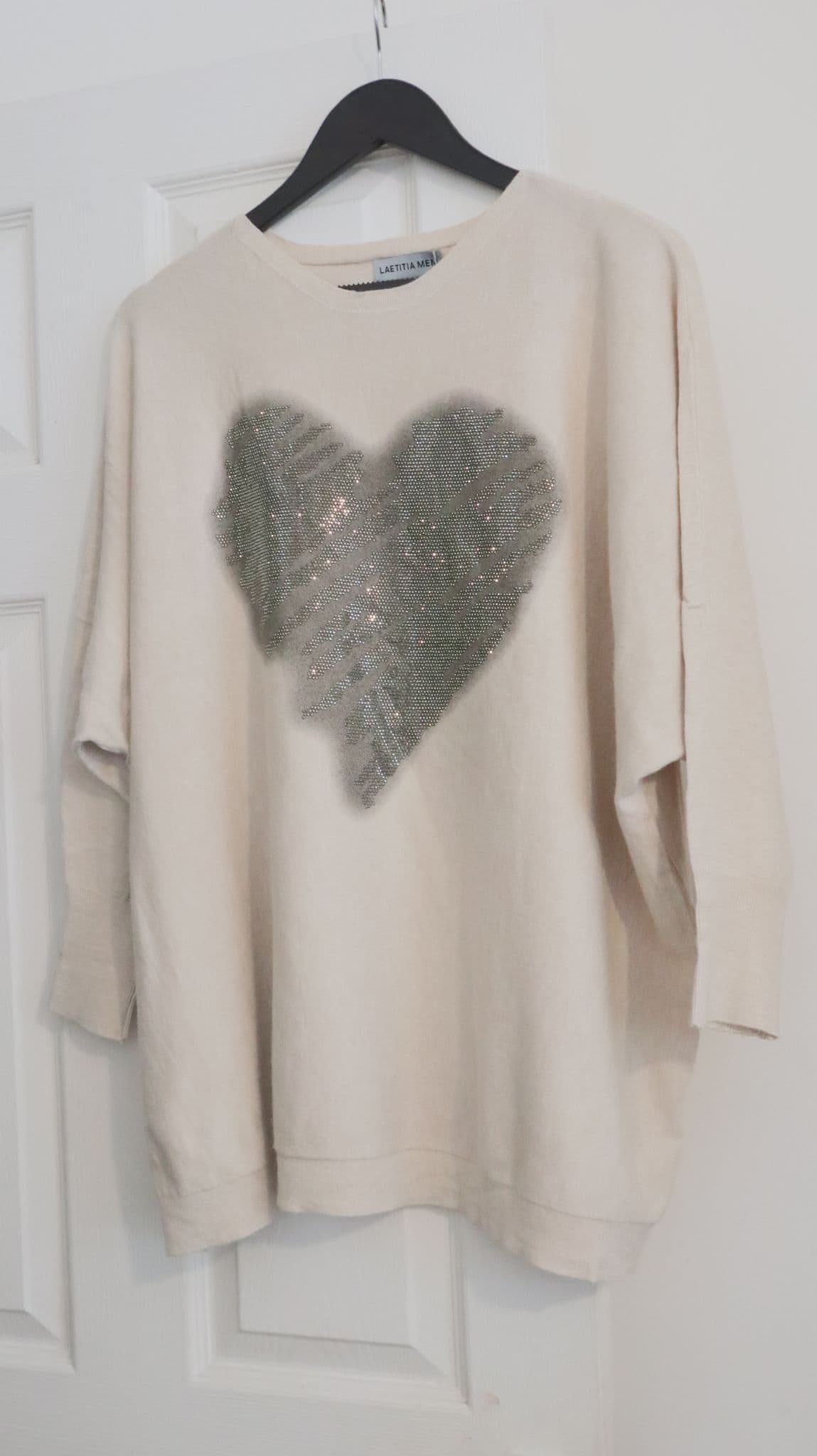 Clarissa - Cream Sparkling Heart Knitted Jumper