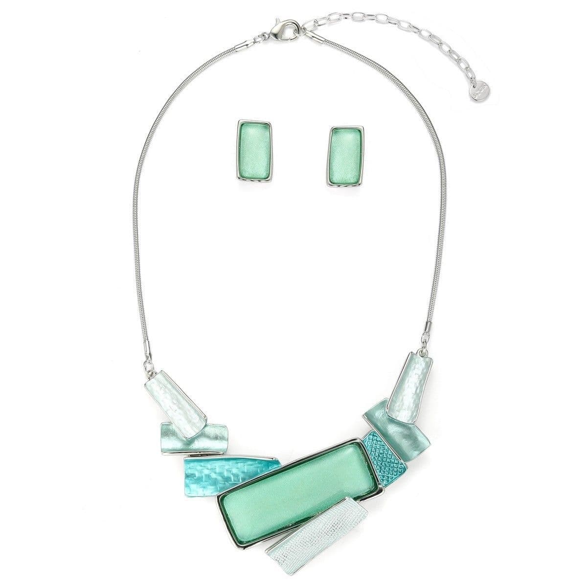 Curve Pieced Necklace Set - Turquoise
