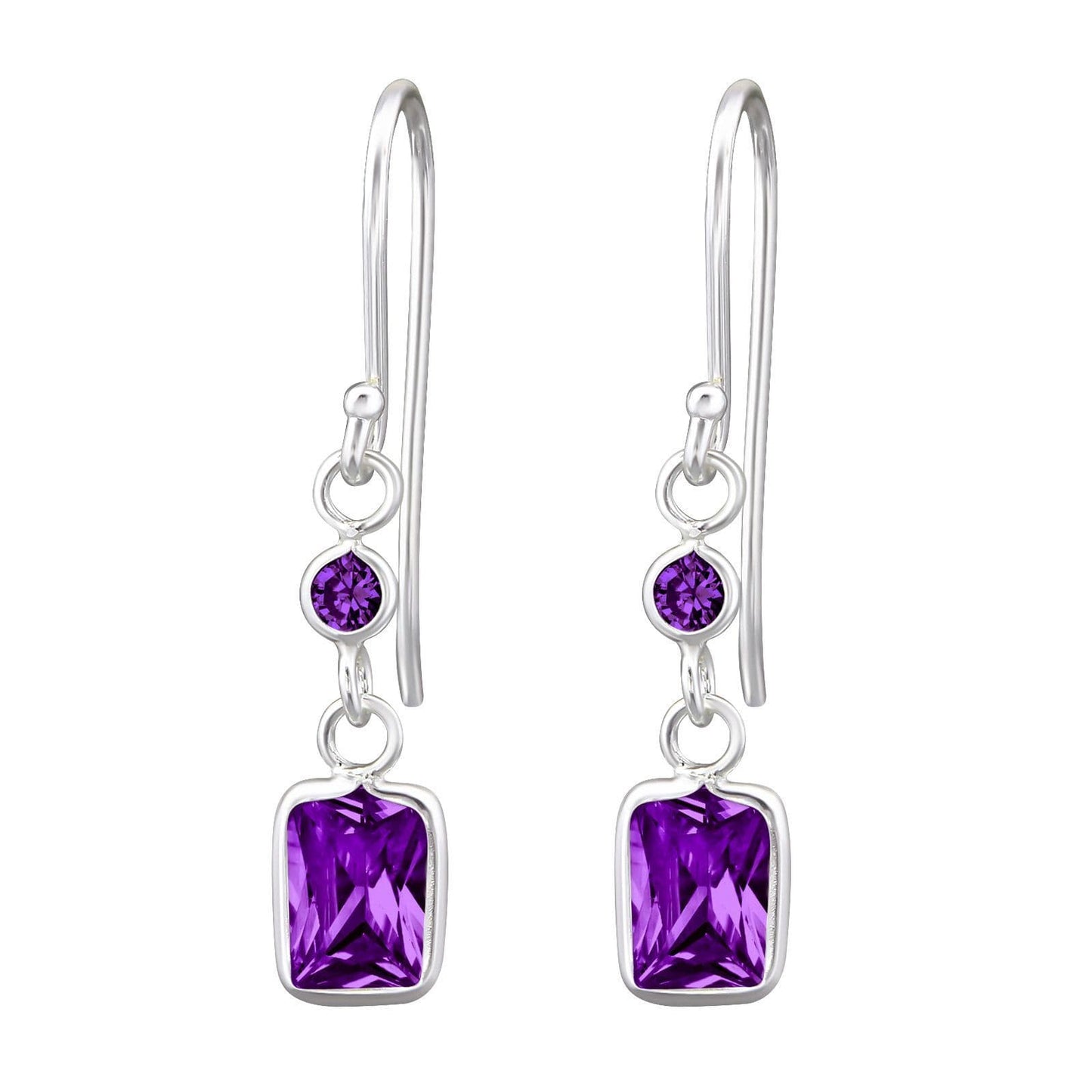 Drop Rectangle Sterling Silver Cubic Zirconia Earrings For Gift Women's Braids Made Birthday Gift