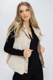 Faux Leather And Fur Gilet- Beige