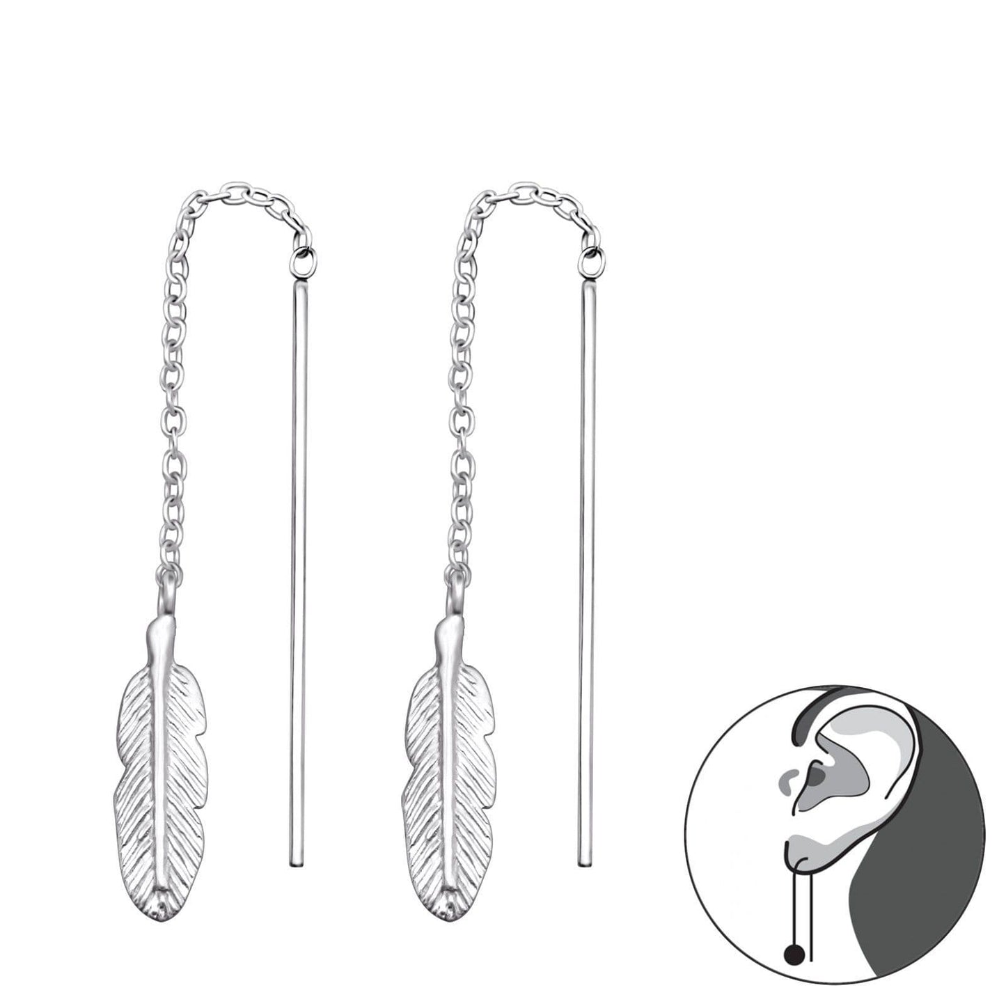 Feather - 925 Sterling Silver Plain Earring For Women's Gift Bride Made