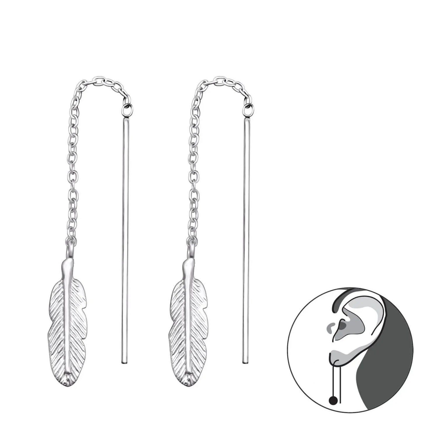 Feather - 925 Sterling Silver Plain Earring For Women's Gift Bride Made by Clarissas Boutique