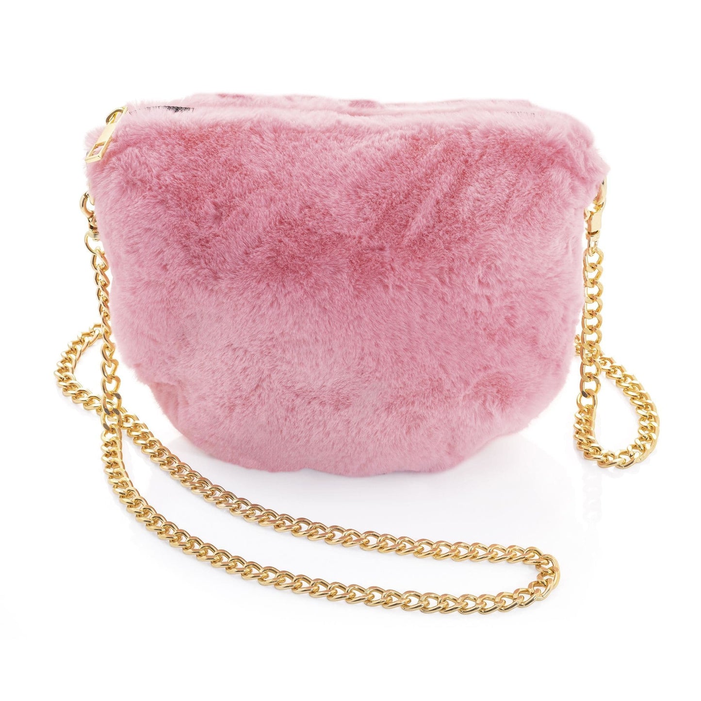 Gold and pink colour faux fur look chain bag. BG33040