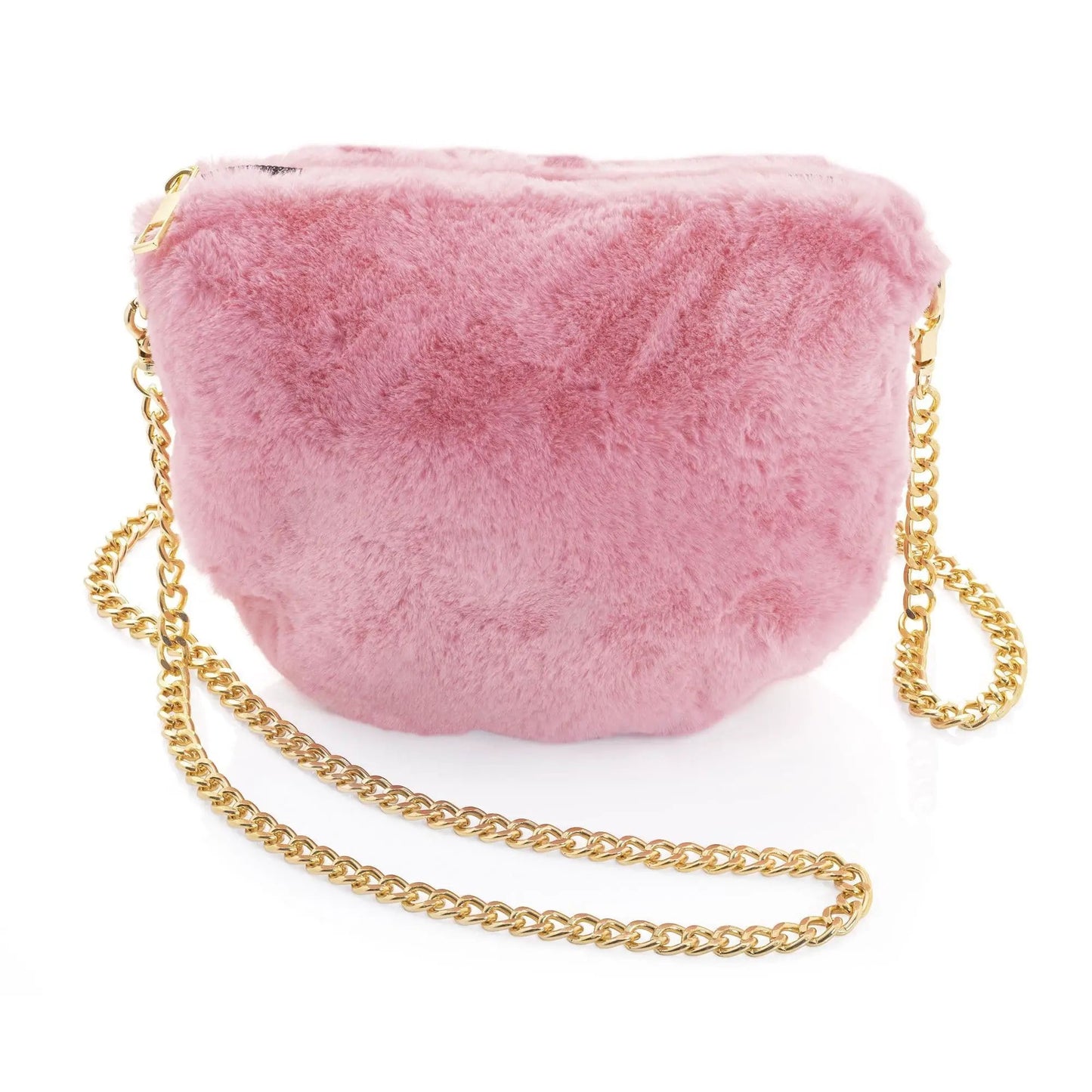 Gold and pink colour faux fur look chain bag. BG33040 by Clarissas Boutique