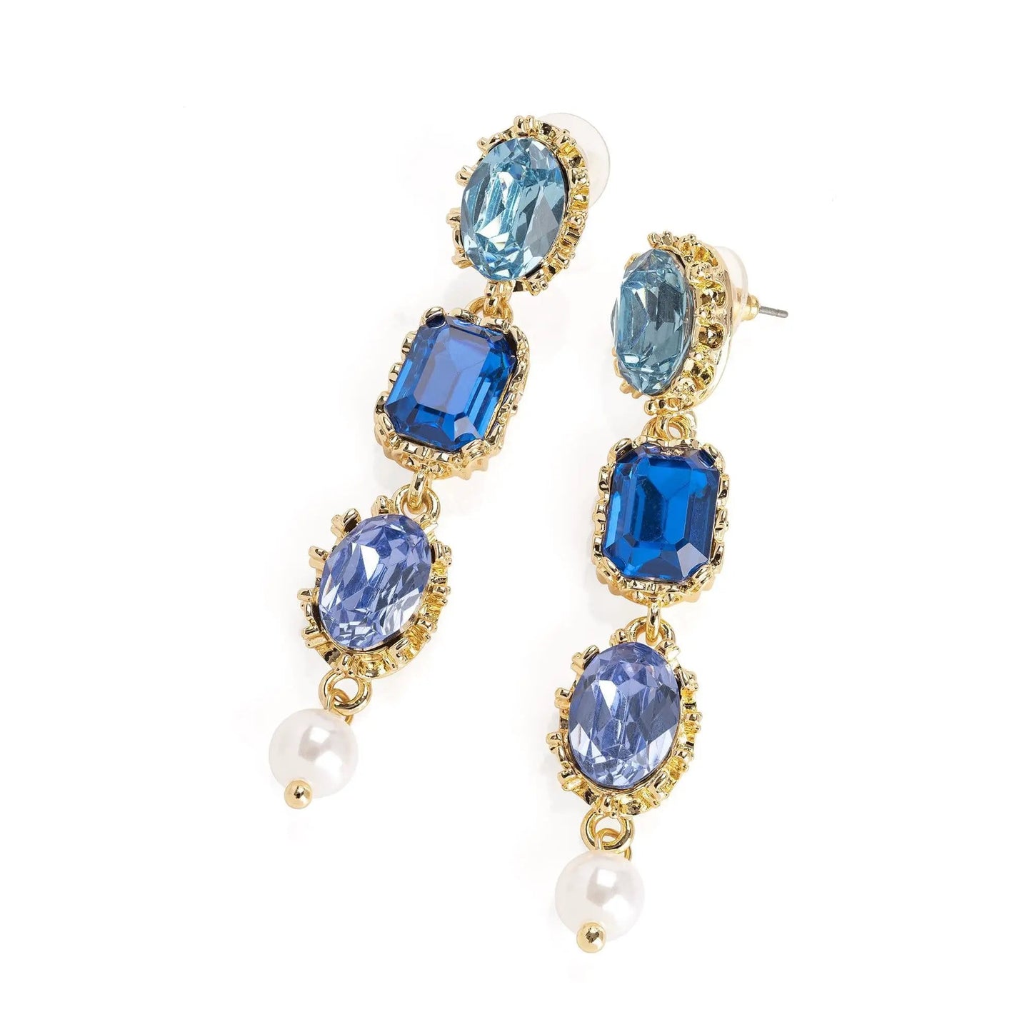 Gold colour cream pearl effect blue tone drop earring. ER33186 by Clarissas Boutique