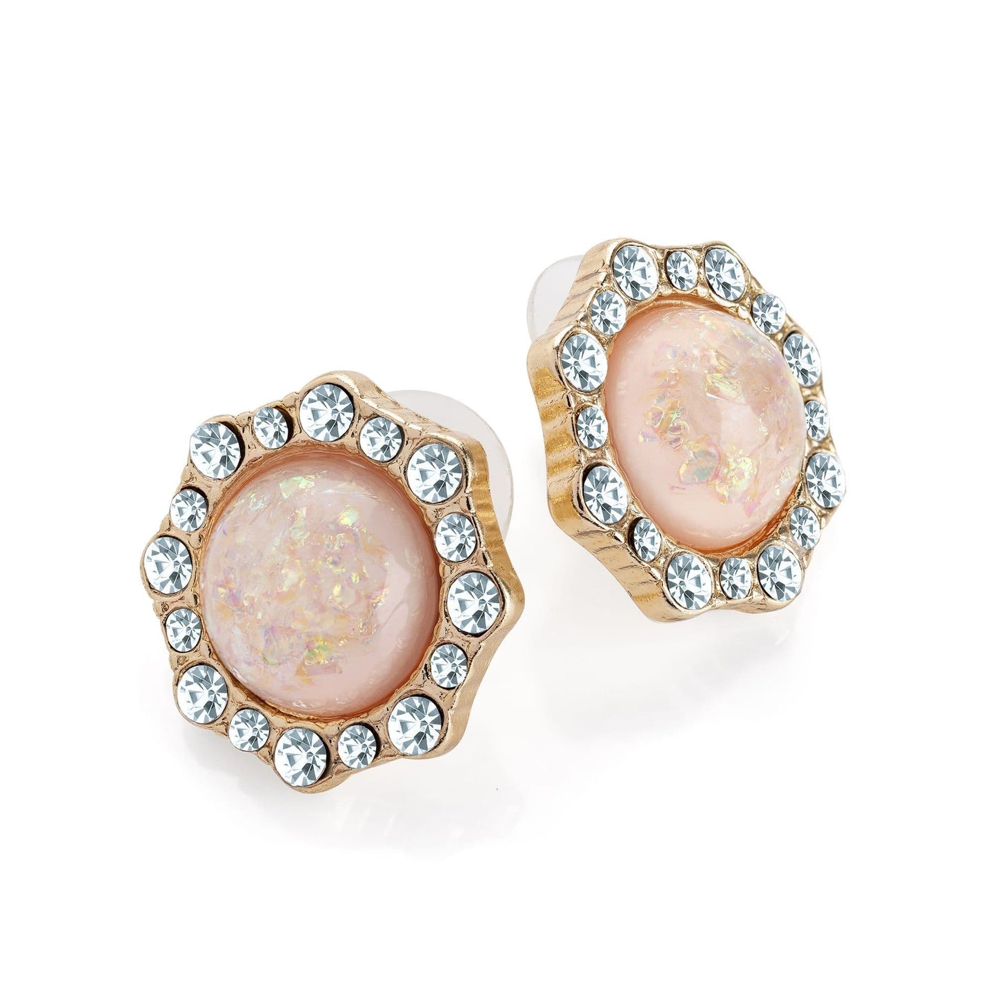 Gold colour crystal AB pink stud earring. ER33225