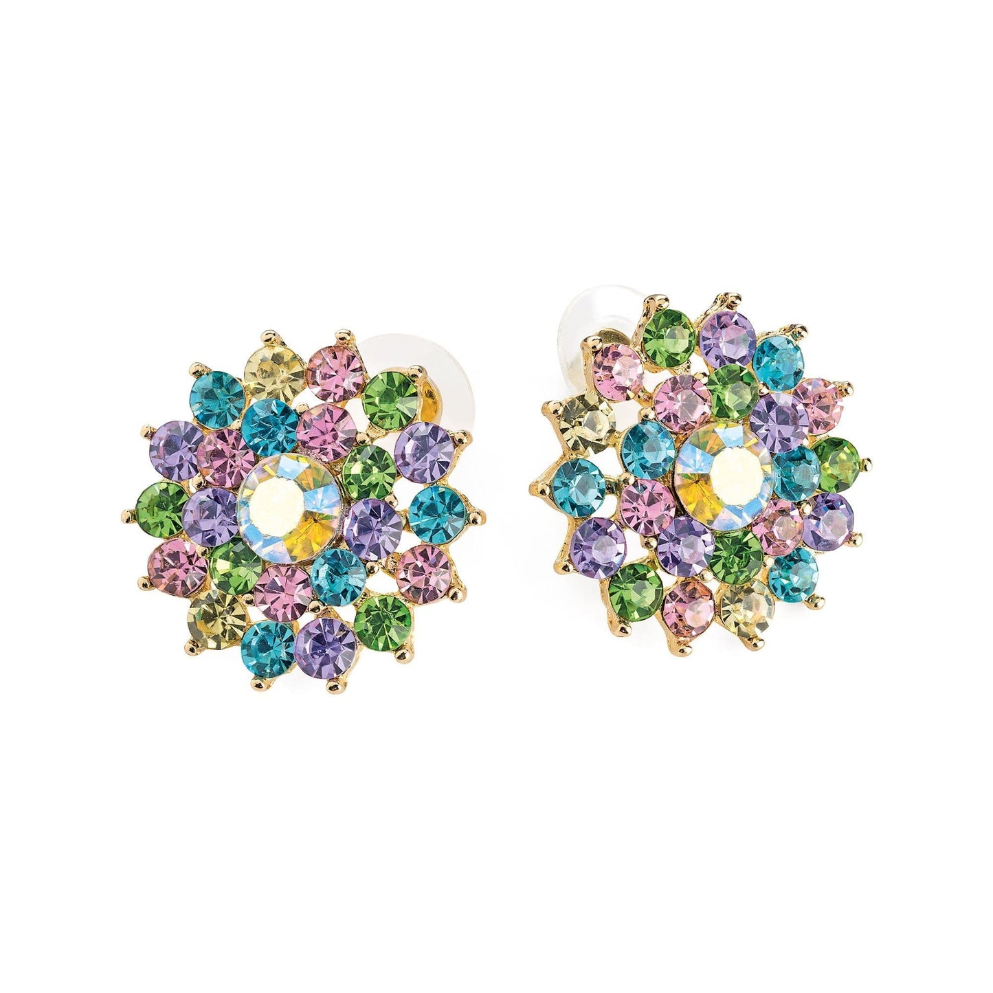 Gold colour multi pastel crystal stud earring.