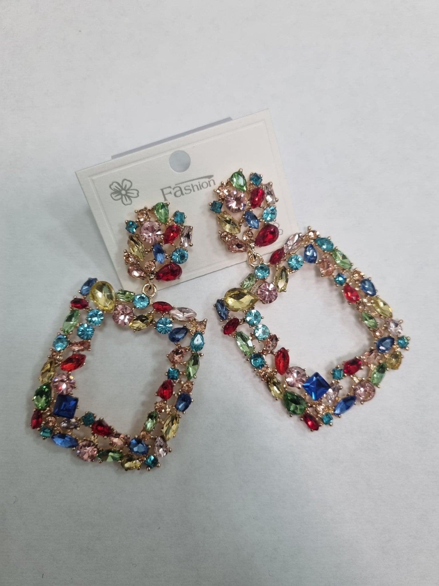 Gorgeous Multicoloured Diamante Square Drop Earrings