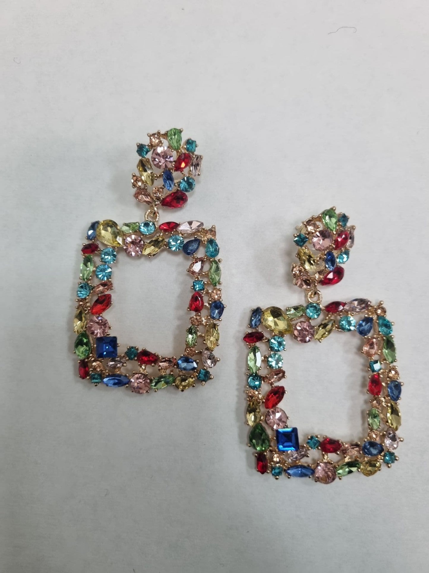 Gorgeous Multicoloured Diamante Square Drop Earrings