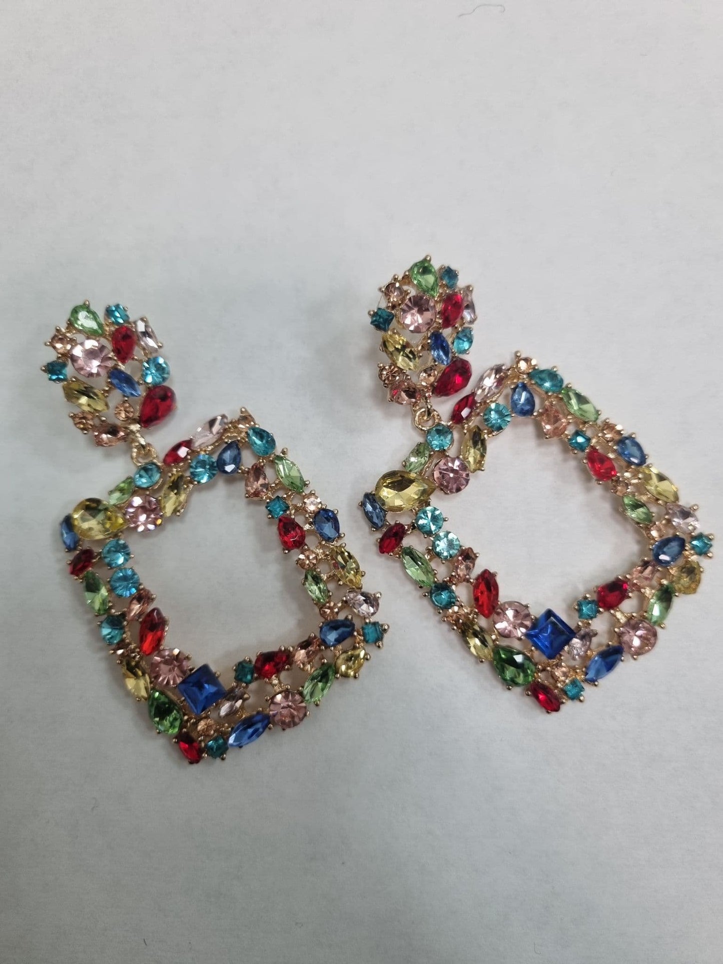 Gorgeous Multicoloured Diamante Square Drop Earrings
