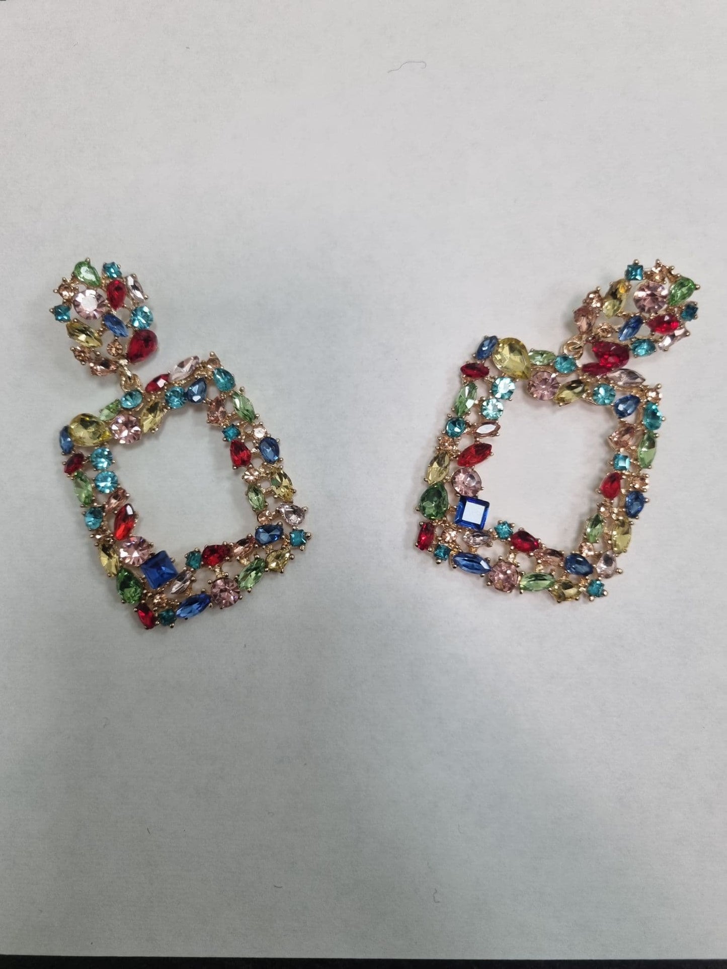Gorgeous Multicoloured Diamante Square Drop Earrings