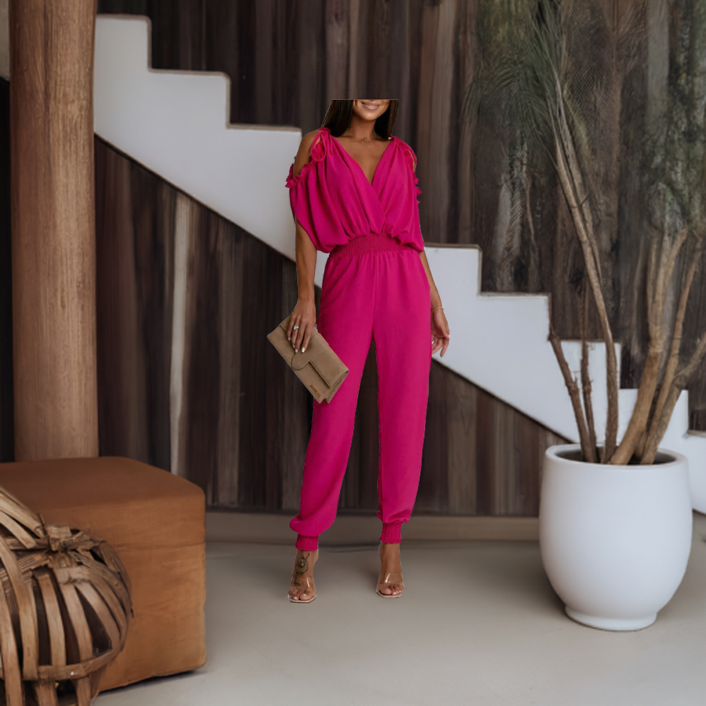 Azeila Cold Shoulder Jumpsuit -Hot Pink