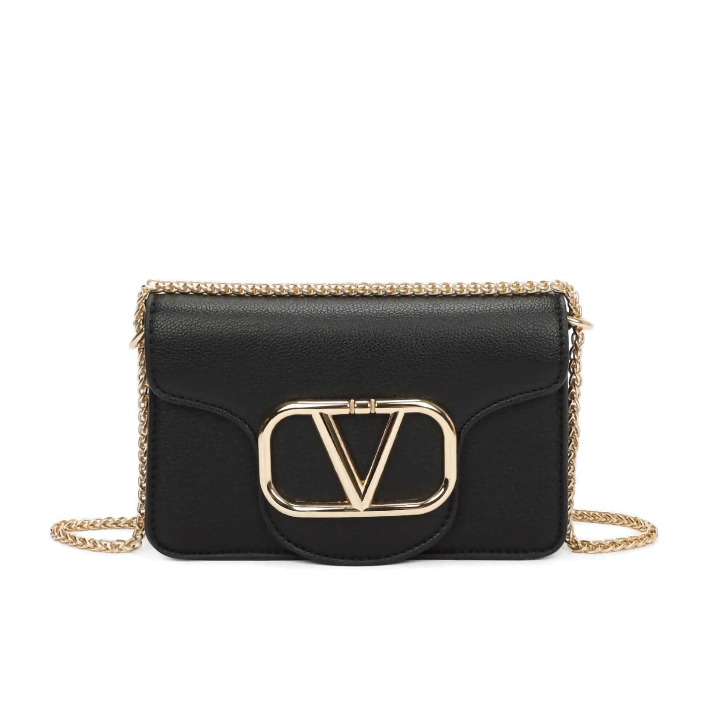 Black - V BUCKLE CLUTCH BAG-
