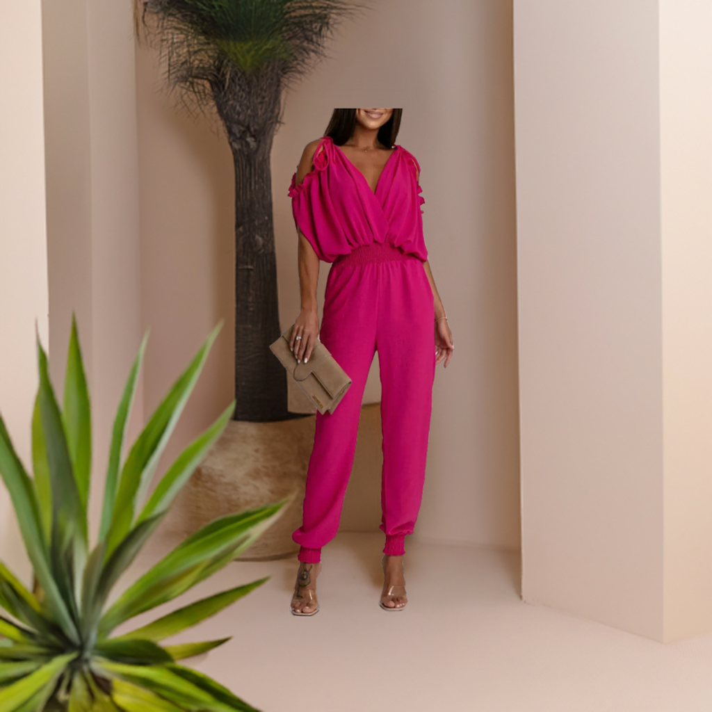 Azeila Cold Shoulder Jumpsuit -Hot Pink