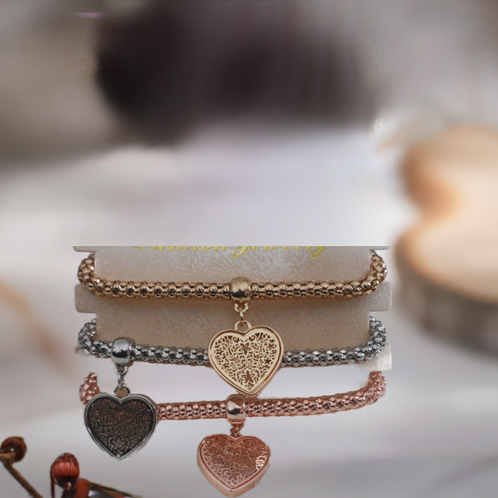 3 - Heart Charm Elasticated Bracelets