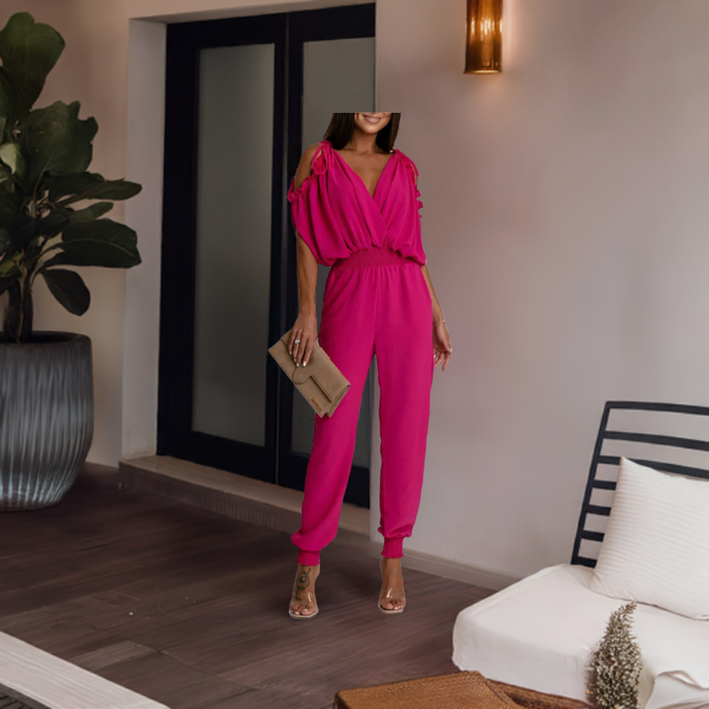 Azeila Cold Shoulder Jumpsuit -Hot Pink