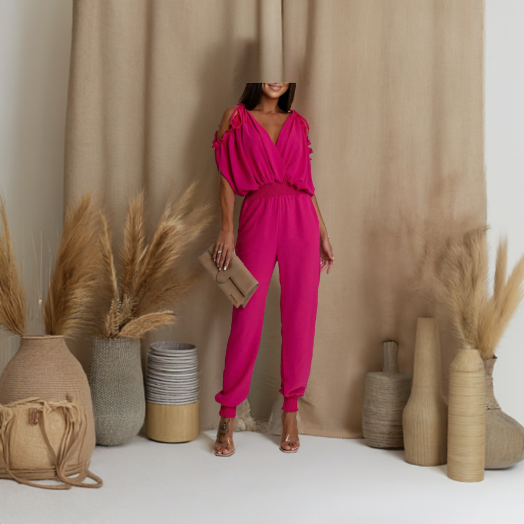 Azeila Cold Shoulder Jumpsuit -Hot Pink
