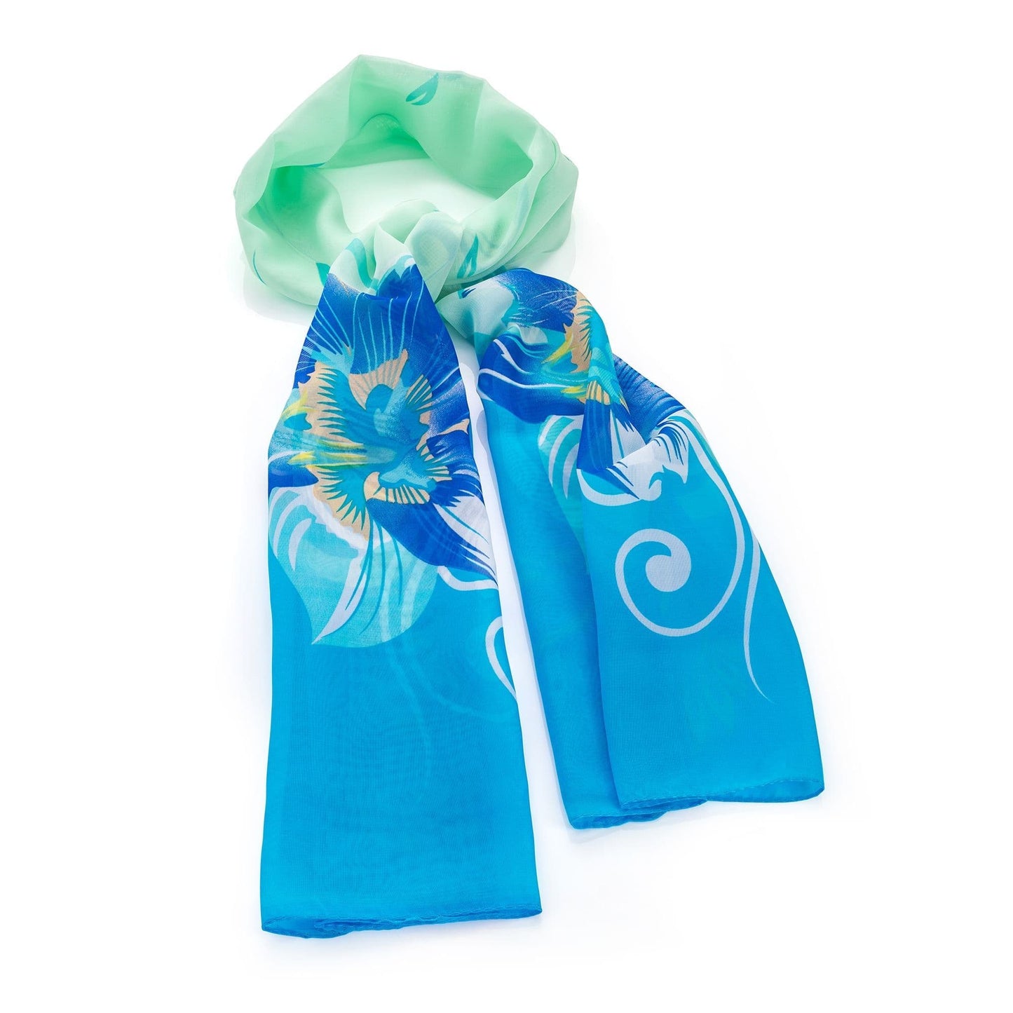 Green and blue tone flower print scarf. SC32557
