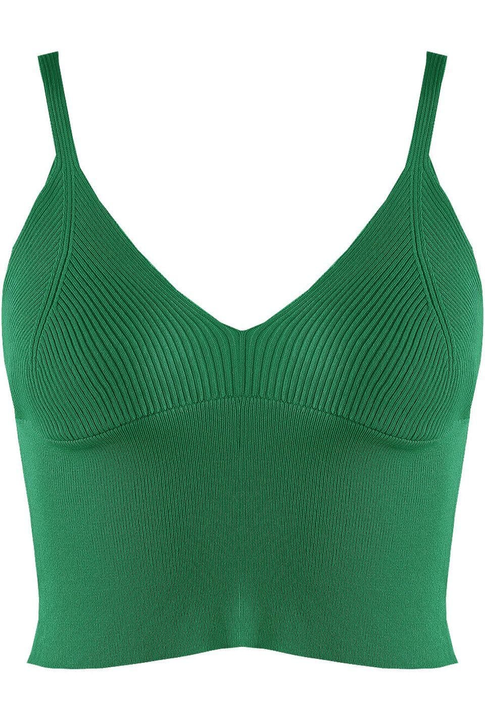 Green Ribbed Knit Strappy Crop Top