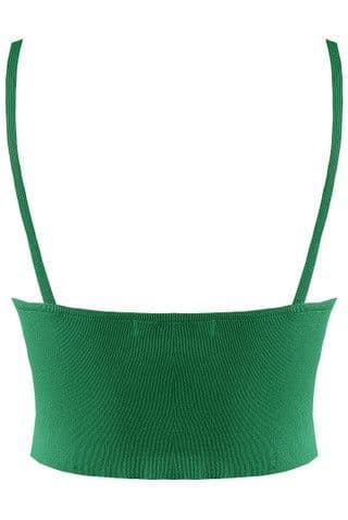 Green Ribbed Knit Strappy Crop Top