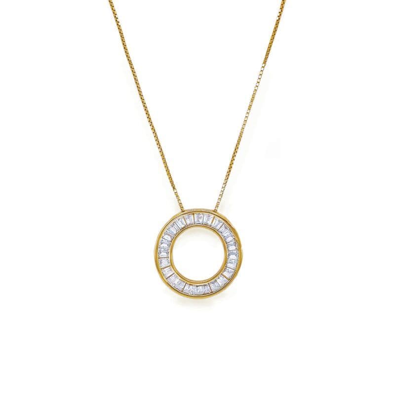 Halo Zirconia Crystal Baguette Circle Necklace
