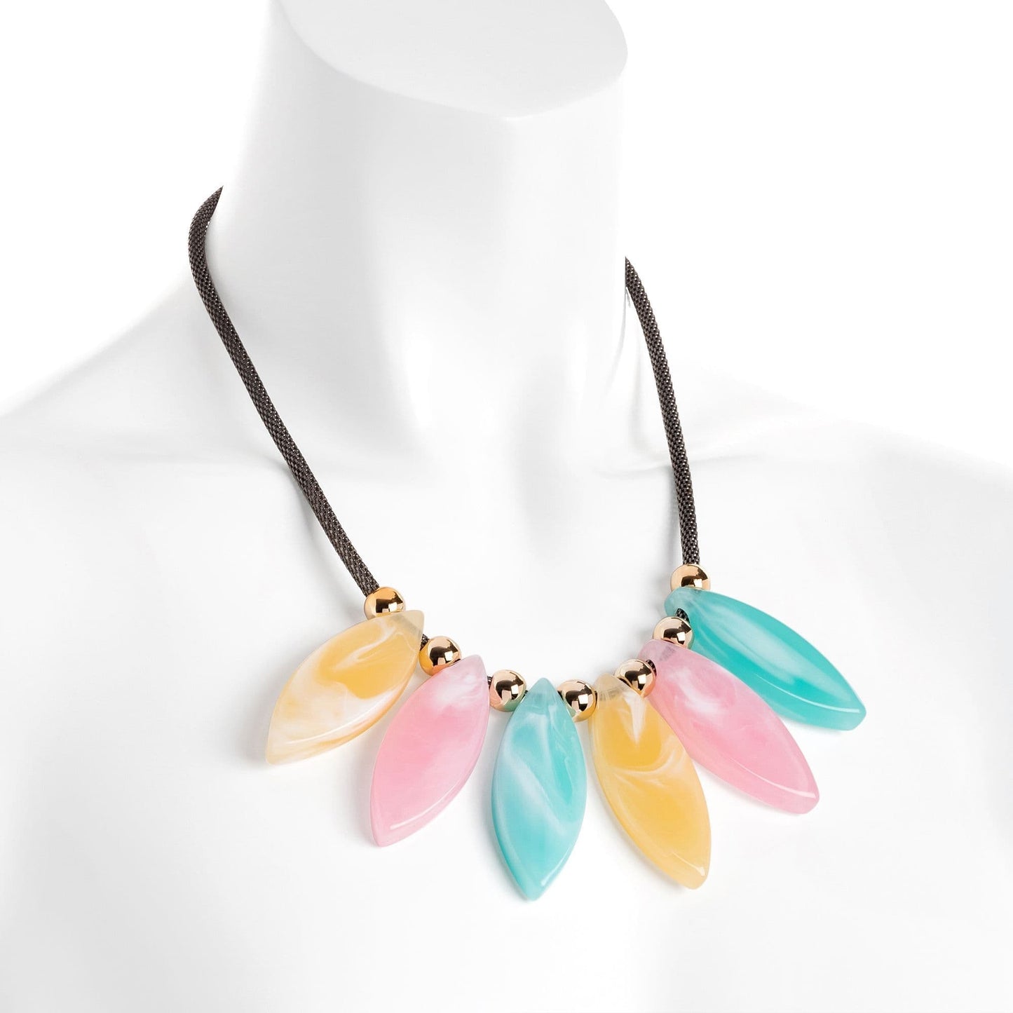 Hematite and gold colour pastel marble effect bead chain necklace.