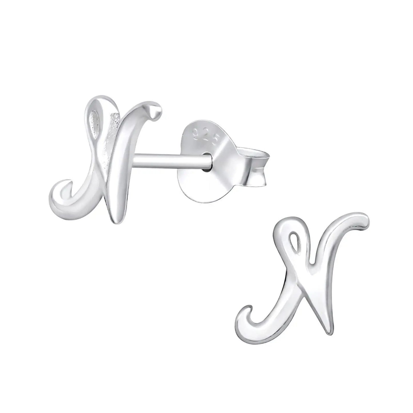 Initial ''N'' Earrings, Letter Earrings, Name Earrings, Silver Earrings, Stud Letter Earrings, Stud by Clarissas Boutique