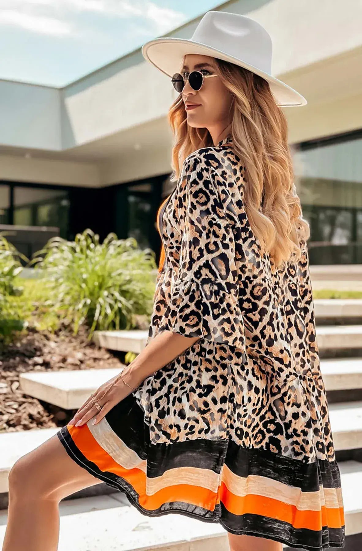 Kira Oversized Abstract Floral Tunic Dress -Brown