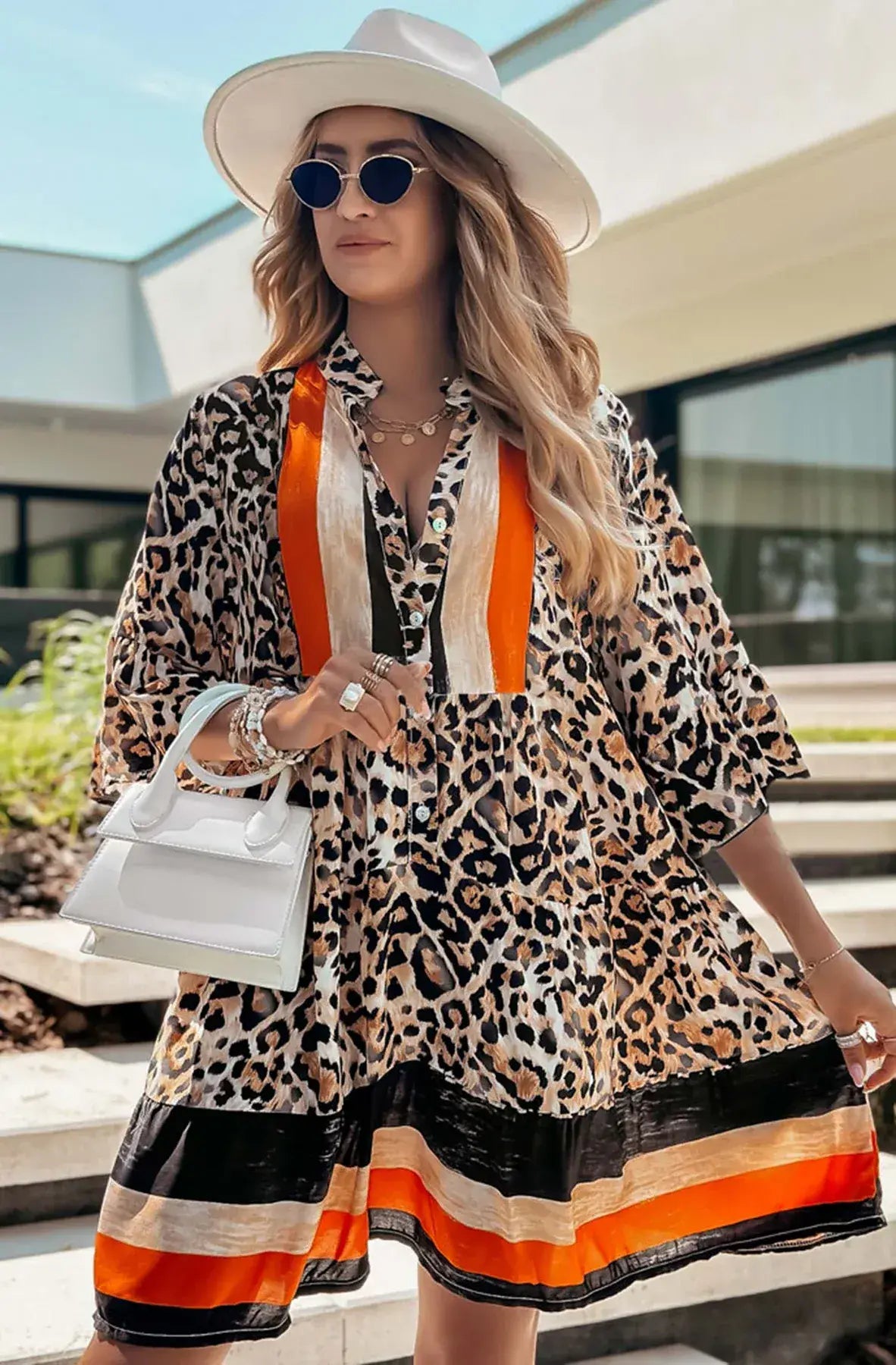 Kira Oversized Abstract Floral Tunic Dress -Brown